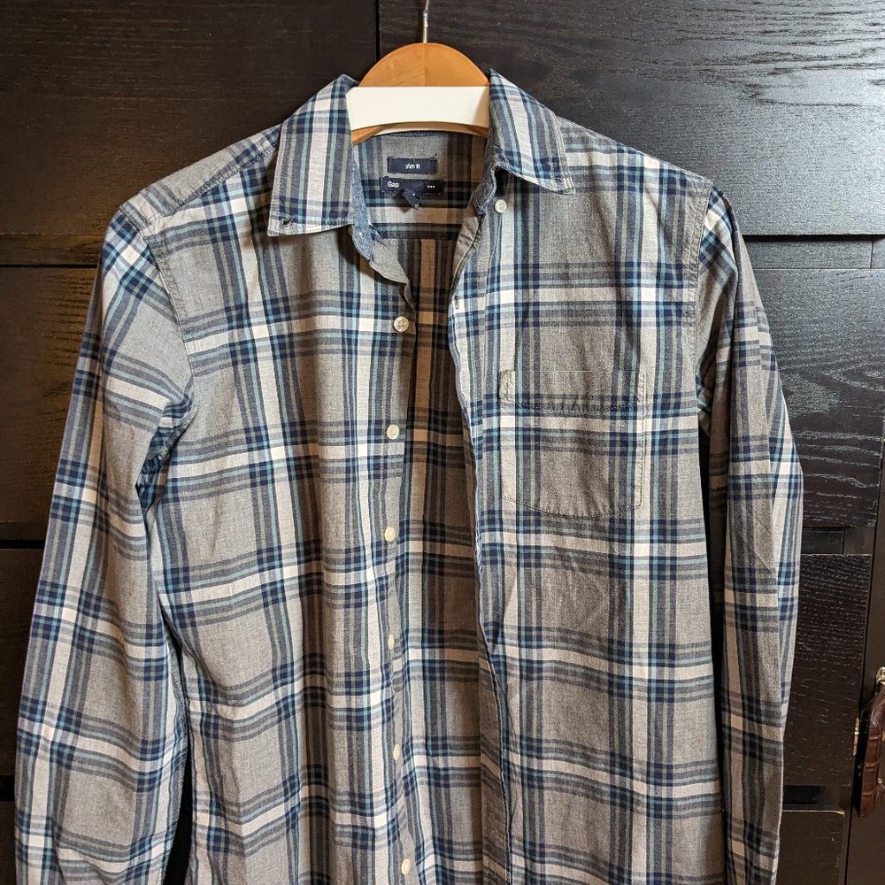 Blue and Grey Plaid Shirt - Gap - Small